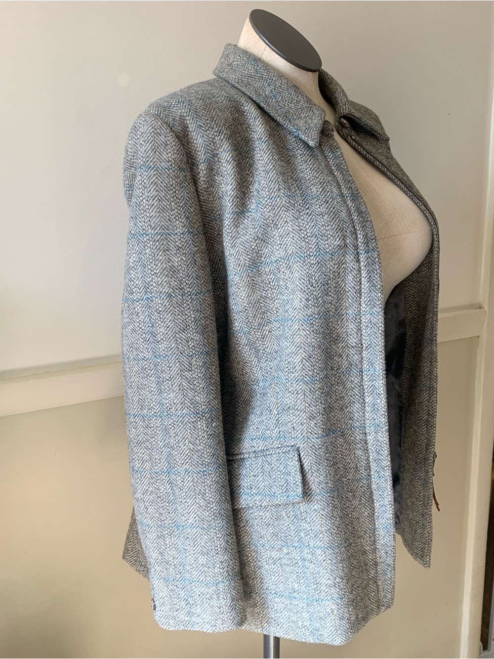 Wool Ralph Lauren Gray Herringbone Zip-Front Blazer Jacket - Picture 4 of 7